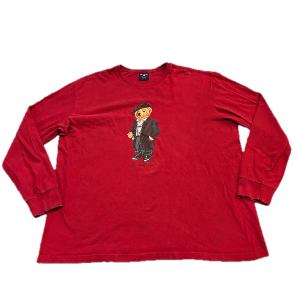 Polo Sport Ralph Lauren Red Long Sleeve Polo Bear Graphic T-Shirt Mens XL